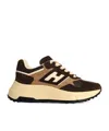 Hogan Leather Sneakers With Contrast Sole And Suede Panels In Brown