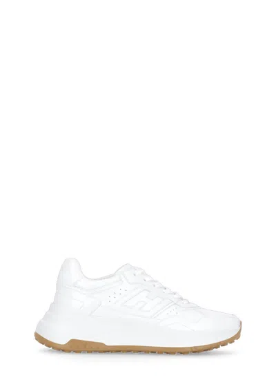 Hogan White Leather Gum Sole Sneakers In Animal Print