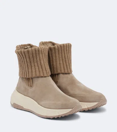 Hogan High-top Suede Sneakers With Elasticated Fabric Panels In Multi