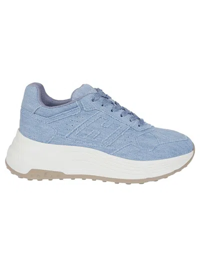 Hogan H669 Textured Cotton Sneakers With Sole In Blue