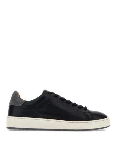 Hogan Perforated Side Logo Leather Sneakers In Black