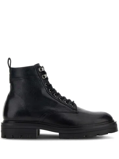 Hogan H673 Combact Boots Shoes In Black