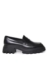Hogan 10-storey Smooth Leather And Workwear Sole Loafers Shoes In Black