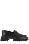 Hogan 10-storey Smooth Leather And Workwear Sole Loafers Shoes In Black