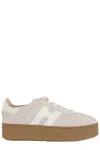 Hogan Platform Sneakers With Suede Upper And Leather Logo In Neutral