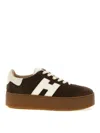 Hogan Chocolate Brown Suede Platform Sneakers With Lace-up Closure And H Logo Detail In Brown