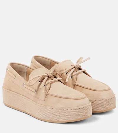 Hogan H681 Suede Platform Boat Shoes In Beige