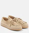 Hogan Eyelet Fringe Loafers Rubber Sole Suede Finish In Beige