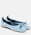 Hogan H684 Bow-detail Denim Ballet Flats In Blue