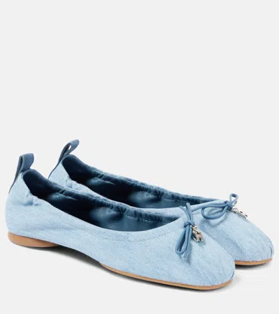 Hogan H684 Bow-detail Denim Ballet Flats In Blue