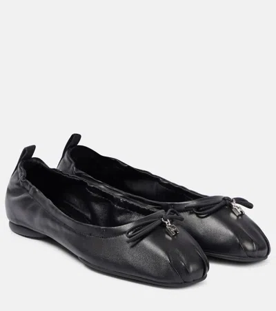 Hogan H684 Bow-detail Leather Ballet Flats In Black