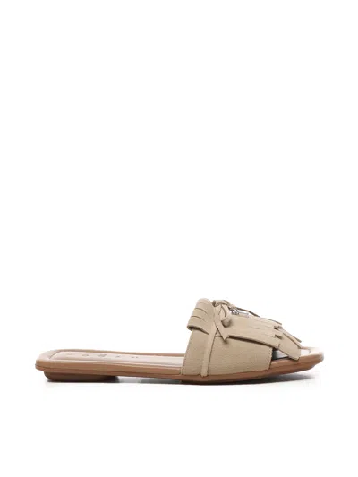 Hogan H685 Flat Sandals Suede In Beige In Brown