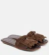 Hogan Fringe Detail Suede Sandals With Square Toe In Brown