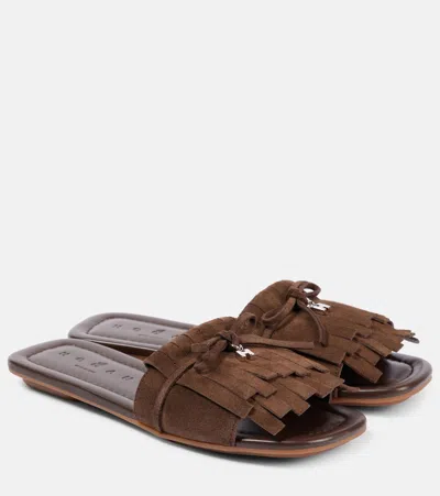 HOGAN H685 FRINGED SUEDE SLIDES