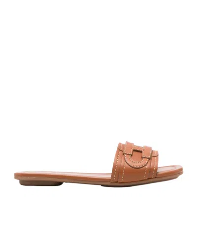 Hogan H685 Logo Detail Sandals In Brown