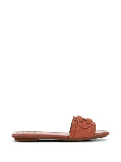 Hogan H685 Suede Flat Sandals In Brown