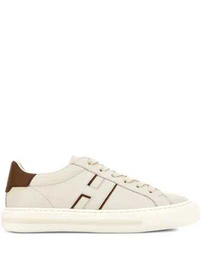 Hogan H691 Smooth Leather Sneakers Shoes In Sand