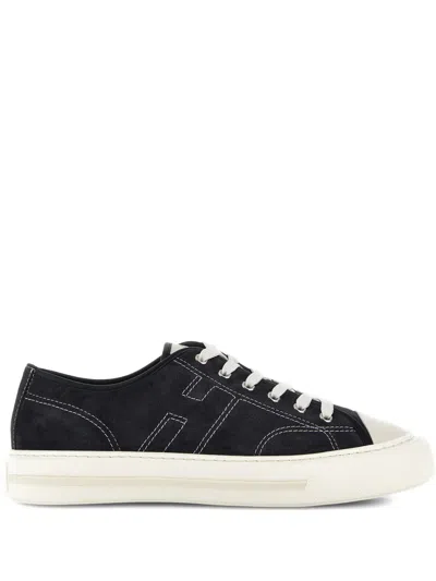 Hogan H691 Allacciato H Cuciture Sneakers In Blue In Black