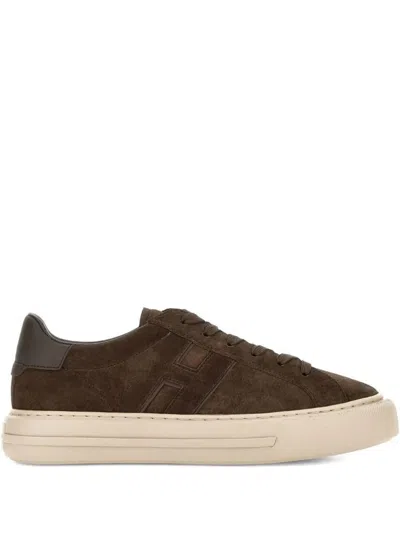 Hogan Round Toe Suede Sneakers In Brown