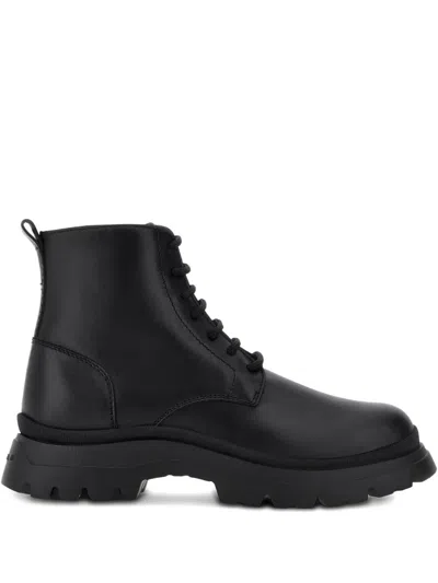 HOGAN HOGAN H692 LACE-UP LEATHER BOOTS WITH ZIP