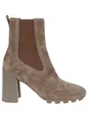 Hogan Suede Block Heel Ankle Boots With Elastic Panels In Brown