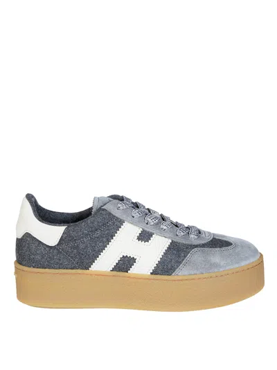 Hogan H698 Allacciato H Textured Grey Fabric Sneakers In Blue