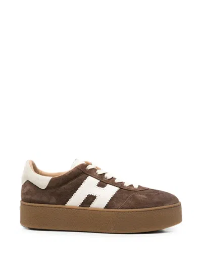 Hogan Cool Lace Up Sneakers Suede Leather In Brown