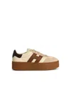 Hogan Leather Sneakers With Contrast Panel And Platform Sole In Gold