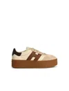Hogan Leather Sneakers With Contrast Panel And Platform Sole In Gold