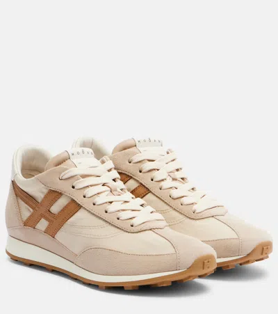 Hogan H699 Suede-trimmed Canvas Sneakers In Neutral