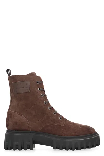 Hogan H700 - Suede Combat Boots In Brown