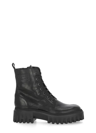 Hogan H700 Chunky Biker Boots In Leather In Black