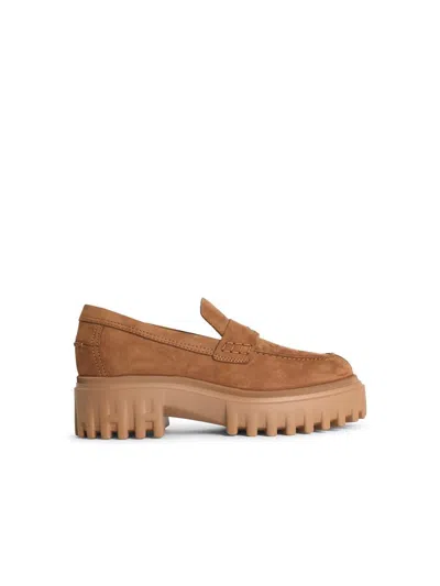 Hogan 'h700' Camel Suede Loafers In Brown