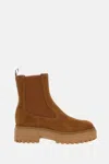 Hogan Chunky Sole Ankle Boots With Suede Finish In Brown