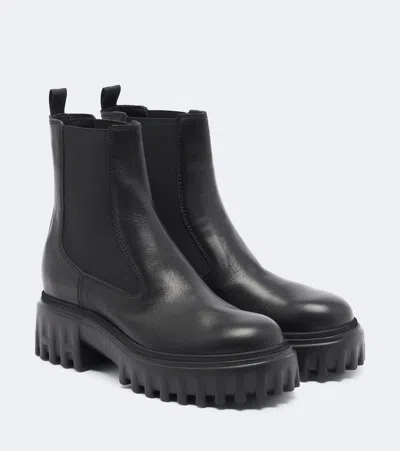Hogan Leather Platform Chelsea Boots In Black