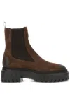 Hogan Chunky Platform Ankle Boots With Elastic Panels In Brown