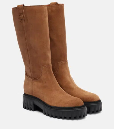 Hogan Platform Zip-fastening Knee-high Boots In Brown