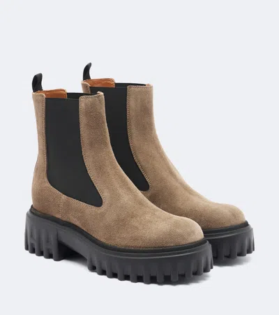 Hogan Sand Suede H700 Chunky Sole Chelsea Boots In Multi