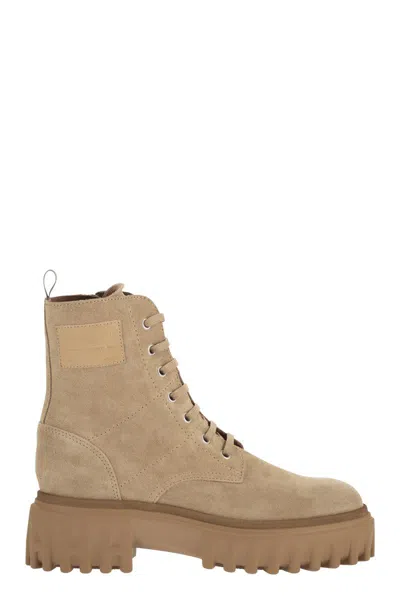 Hogan H700 - Suede Ankle Boots With Lug Sole In Nude