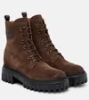Hogan H700 Suede Combat Boots In Brown