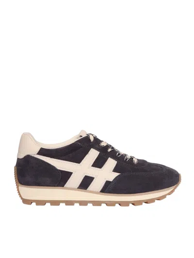 Hogan H701 Calfskin Contrasting Accent Sneakers In Black