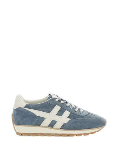 Hogan H701 Suede Sneakers Contrast Stitching Rubber Sole In Blue