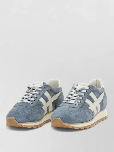 Hogan H701 Suede Sneakers Contrast Stitching Rubber Sole In Blue