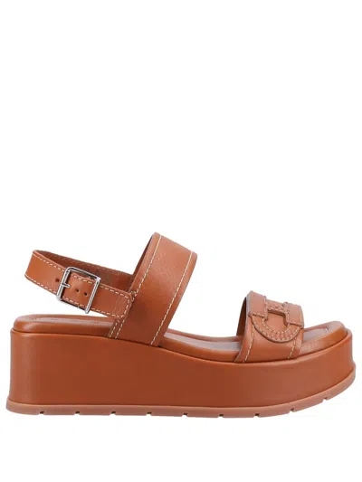 Hogan H703 Leather Platform Sandals Open Toe In Brown