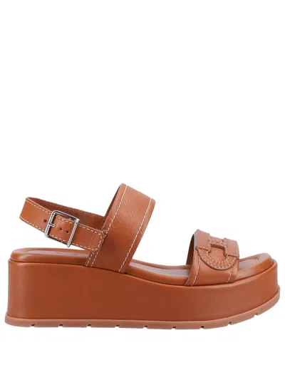 Hogan H703 Leather Platform Sandals In Brown