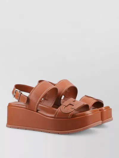 Hogan H703 Leather Platform Sandals Open Toe In Brown