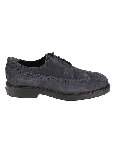 Hogan H704 Soft Calf Leather Brogue Derby Shoes In Blue