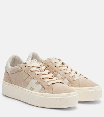 Hogan H705 Allacciato H Suede Platform Sneakers In Neutral