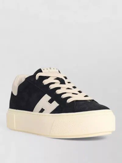 Hogan H705 Leather Sneakers Low Top Contrast Sole In Black