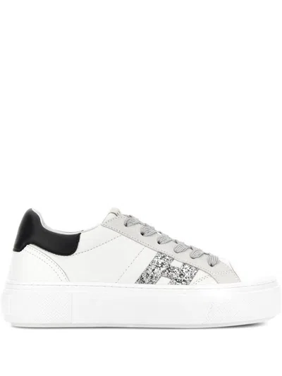 Hogan Crosswind Nappa Leather And Suede Sneakers With Glitter H Detail In White